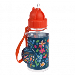 Medium size plastic water bottle for kids featuring fairies amongst flowers