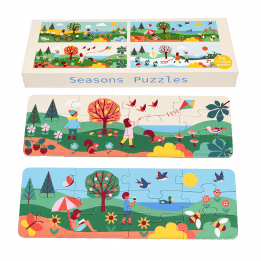 Four puzzles with spring, summer, autumn and winter scenes