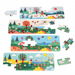Four puzzles with spring, summer, autumn and winter scenes