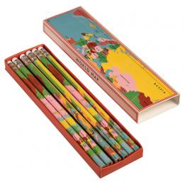 6 X World Map Pencils In A Box