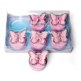 Set/6 Pink  Butterfly Tealights