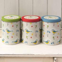 Blue Tit Set Of 3 Tea Coffee Sugar Tins