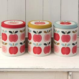 Vintage Apple Set Of Tea Coffee And Sugar Tins