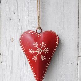 Red Rustic Snowflake Heart