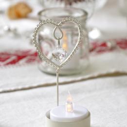 Cream Jewelled Heart Tealight Holder