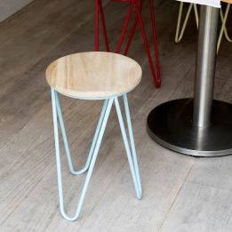 Blue Fifties Style Wooden Stool