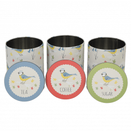 Blue Tit Set Of 3 Tea Coffee Sugar Tins