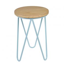 Blue Fifties Style Wooden Stool