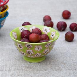 Green Hand Painted Daisy Bowl