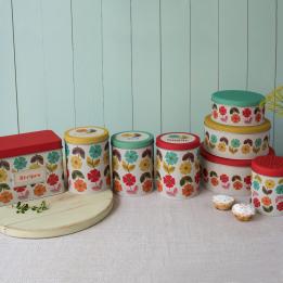 Mid Century Poppy Set Of 3 Tea Coffee Sugar Tins