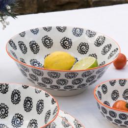 Japanese Salad Bowl Black Flowers