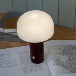 USB lamp with a white dome shade and brown base