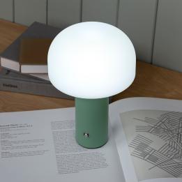 USB lamp with a white dome shade and green base.