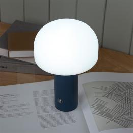 USB lamp with a white dome shade and blue base.