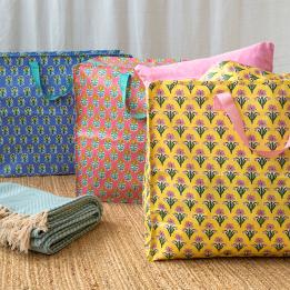 Colourful patterned jumbo storage bags in different prints.