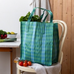 Recycled woven shopping bag - Blue and green