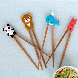 Training chopsticks with colourful animal-shaped toppers (panda, bear, whale, and rabbit) 
