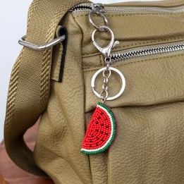 Watermelon slice keyring charm with silver ring and clip.