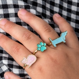 Glitter rings on dog card (set of 3)