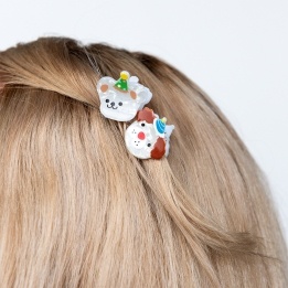 Set of two mini party dogs design hair claw clips