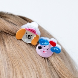 Set of two mini hair claw clips in dog face design