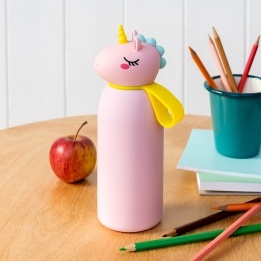 Unicorn drinks bottle with yellow carry loop and character lid.