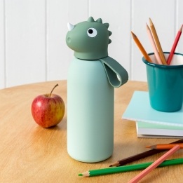 Dinosaur drinks bottle with character lid and carry loop.