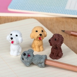 Set of four dog-shaped erasers in assorted colours