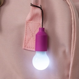pink mini LED light bulb keyrings with black loop cords