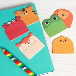 Animal-themed sticky notes set with tiger, lion, fox, frog, crab and chick