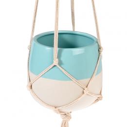 Large Aqua Marine Dipped Macrame Plant Pot