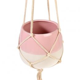 Large Baby Pink Dipped Macrame Plant Pot