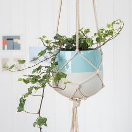 Large Aqua Marine Dipped Macrame Plant Pot