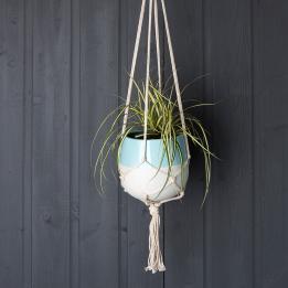 Large Aqua Marine Dipped Macrame Plant Pot