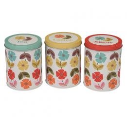 Mid Century Poppy Set Of 3 Tea Coffee Sugar Tins