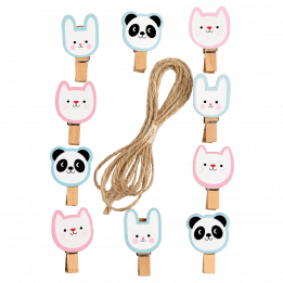 Miko And Friends Wooden Pegs (string Of 10)