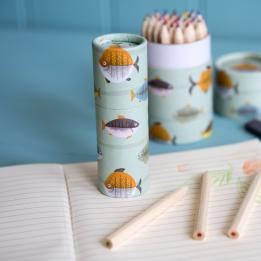 Set Of 12 Colouring Pencils Let'S Go Fishing Design