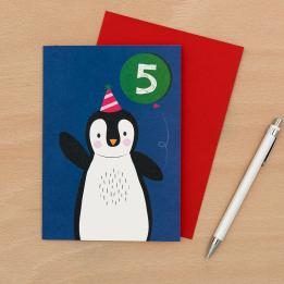 Penguin 5th Birthday Card