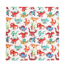 Pack of dinosaur-themed paper napkins featuring colorful cartoon dinosaurs on a white background.