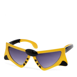 sunglasses with yellow tiger design, black stripes, and dark lenses.