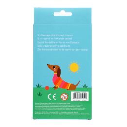 Back of Sausage dog crayons packaging showing safety warnings.