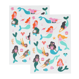 colourful mermaid temporary tattoos with seashells, starfish, and ocean icons 