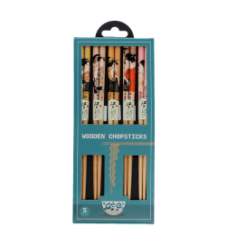 Boxed set of five Japanese-style wooden chopsticks 