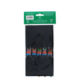 Set of five pairs of colorful chopsticks with cute animal and fruit designs in a packaging