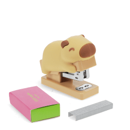 Capybara-shaped stapler with a small box of staples beside it