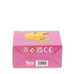 Base of capybara stapler packaging box showing safety warnings sign and CE mark