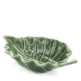 Green ceramic leaf-shaped trinket dish