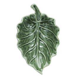 Green ceramic leaf-shaped trinket dish