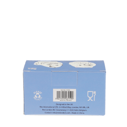 Back of dog‑shaped salt and pepper shakers packaging with printed barcode.