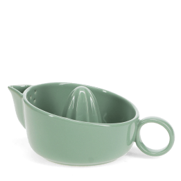 Green ceramic lemon squeezer with handle and spout